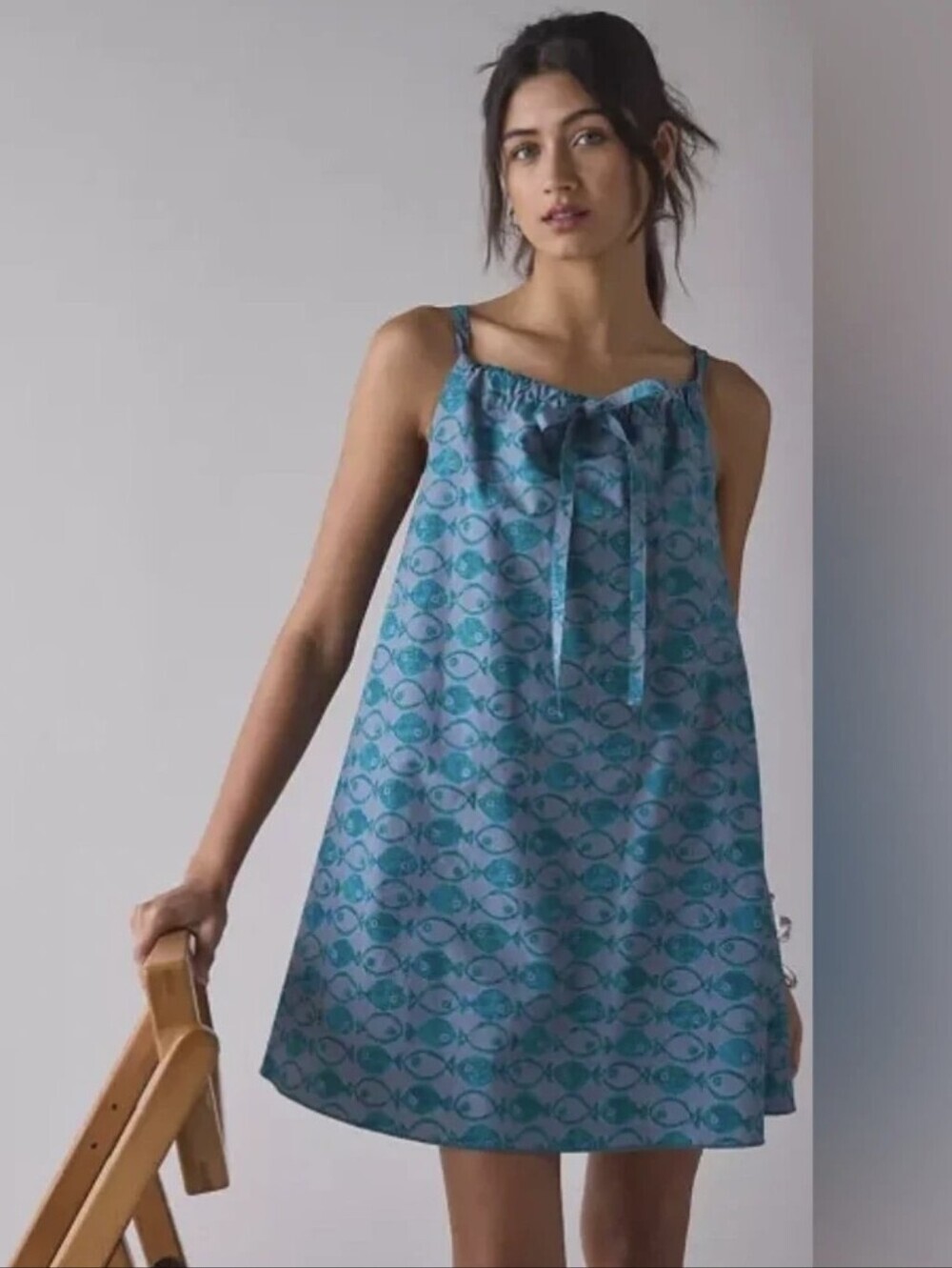 NWT BDG by Urban Outfitters Tie Front Fish Print Mini Dress